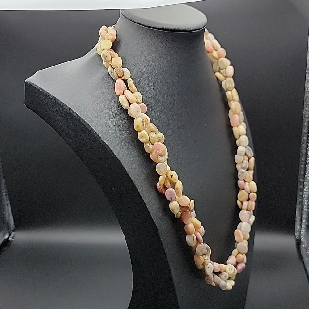 830 Cts Natural Pink Australian Opal Beads Single Braid Strand Necklace Gemstone